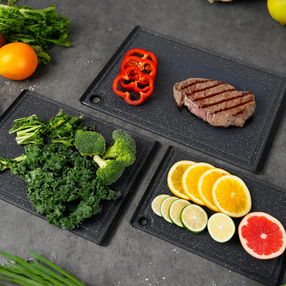 Kikcoin Plastic Cutting Boards for Kitchen, 3-Piece Large Cutting Board Set Dishwasher Safe Chopping Boards with Non-slip Feet and Juice Grooves, Gray