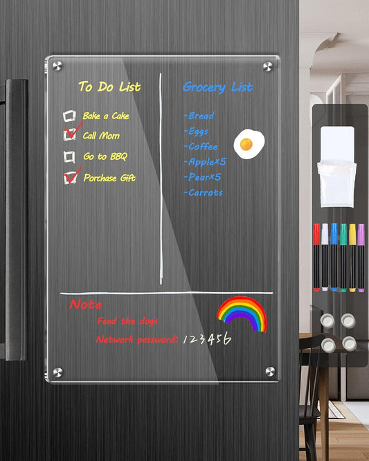 Magnetic Menu Board for Kitchen, Clear Acrylic Weekly Meal Planner Magnetic Calendar for Refrigerator Fridge Dry Erase Board Noteboard to Do Grocery Shopping List, 12x8’’