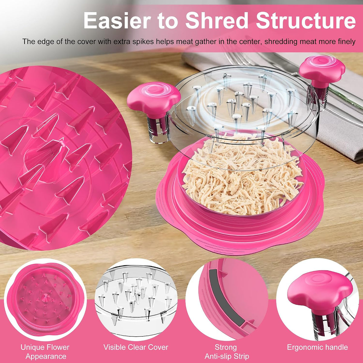 Chicken Shredder Tool Twist Large Meat Shredder with Brush&Fork, Black