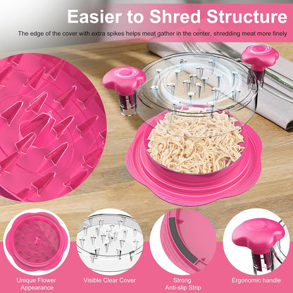 Chicken Shredder Tool Twist Large Meat Shredder with Brush&Fork, Black