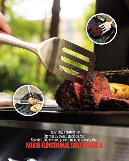 GRILAZ Heavy-Duty Rose Wooden BBQ Grilling Tools Set. Extra Thick Stainless Steel Multi-Function Spatula, Fork & Tongs | Essential Accessories for Barbecue & Grill. Ideal Gift for Father…