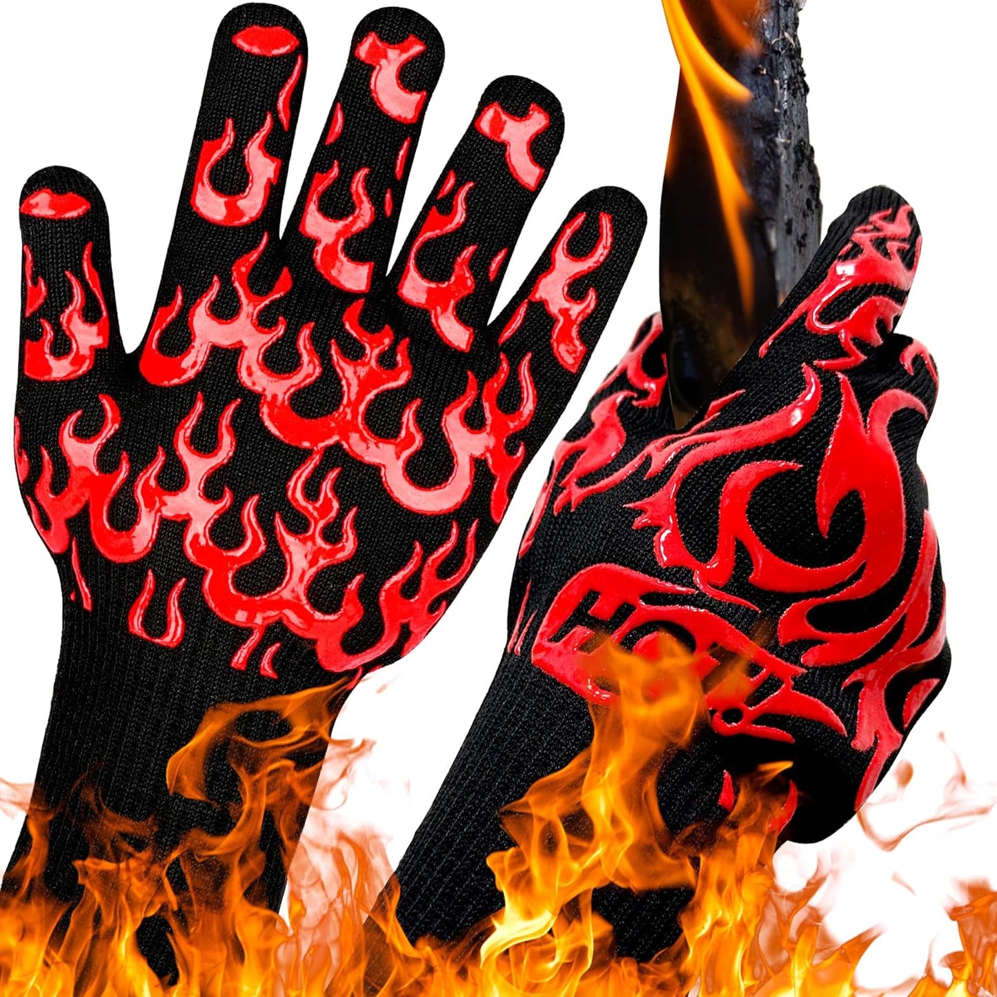 UBeesize Lengthen BBQ Gloves (Phoenix), 1472°F Heat Resistant Grill Glove, 14 inch Fireproof Oven Gloves for Cooking, Non-Slip Fire Glove for Grilling, Barbecue, Smoker, Baking, Frying
