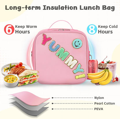 Reusable Insulated Lunch Bag for Kids Teens & Adults with Adjustable Shoulder Strap - Large Durable Lunch Bag Tote for School Travel Picnic Work - Leakproof Design Lunch Carrier (Black -3D Dinosaur)