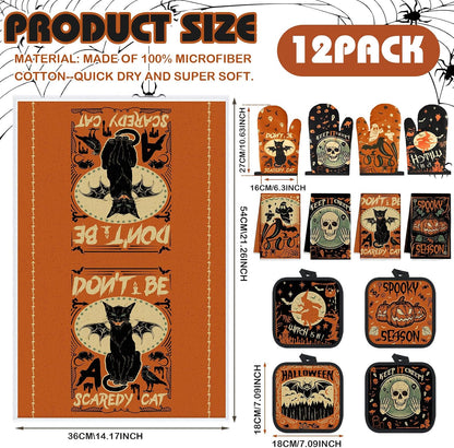 SiliFine 12 Pcs Fall Pumpkin Kitchen Towels Oven Mitts Pot Holders Set
