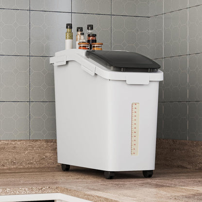 DWVO Large Ingredient Storage Bins, 11.4-Gallon Flour Rice Food storage Containers Bins with Wheels, Scoop and Airtight Lid for Dry Food, Flour, Cereal Grain, Sugar, Gray