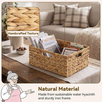 GRANNY SAYS Wicker Storage Baskets for Shelves, Water Hyacinth Basket with Scalloped Edge, Storage Wicker Baskets for Pantry, Large, 2-Pack