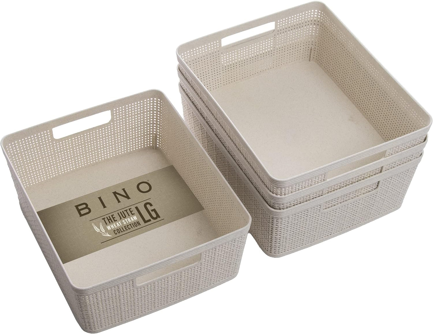 BINO Woven Plastic Basket | Large (Natural), 3-Pack | THE JUTE COLLECTION | Home Organization, Space-Saving Storage, Stylish Design | Plastic Storage Basket