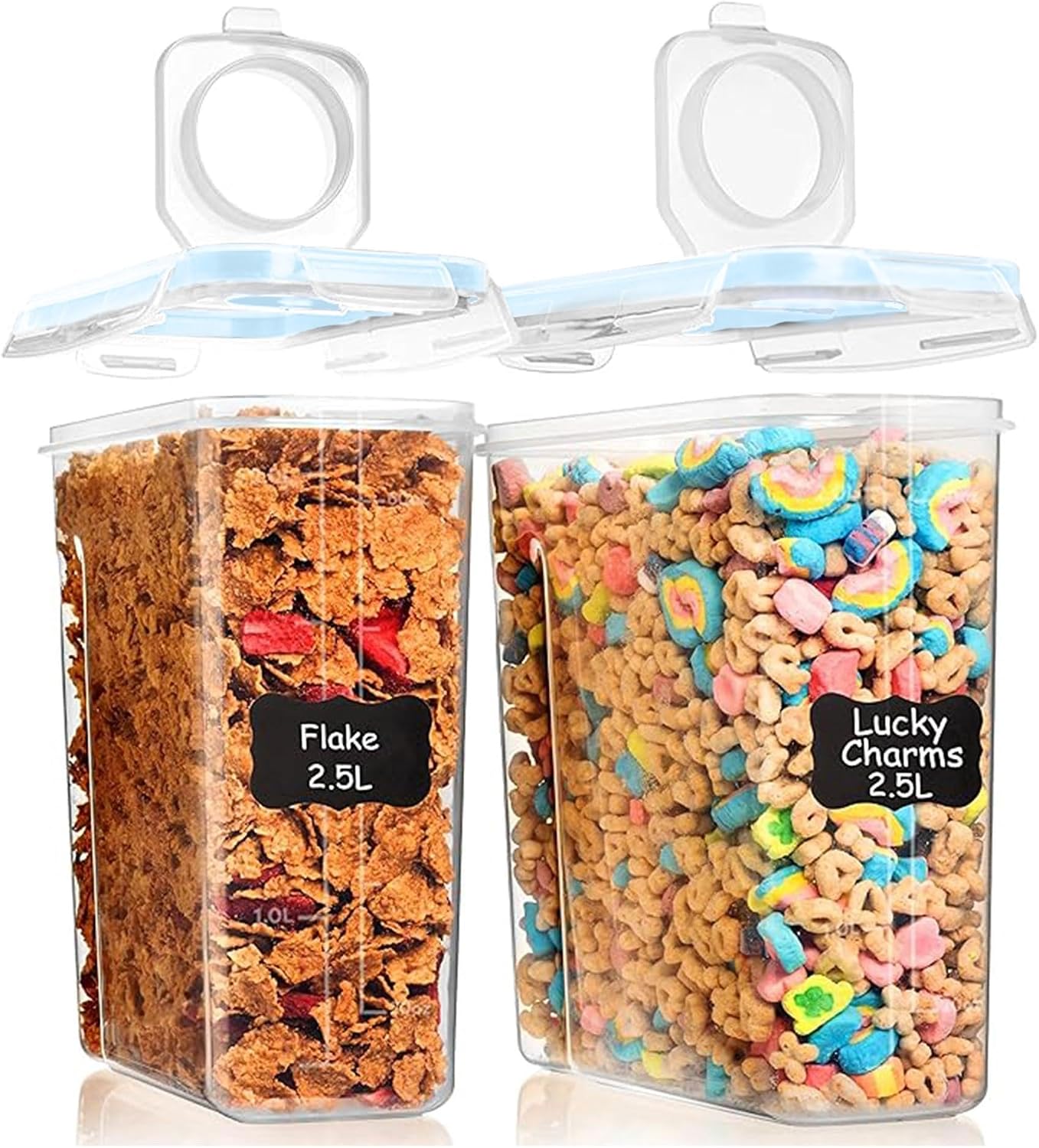 Shazo 2 Pack (15.4 Oz Cereal Capacity) Small Airtight Cereal Containers Storage with Lids, Perfect Space Saving BPA-Free Plastic Container, Pantry Organization and Canister for Rice, Sugar & Flour