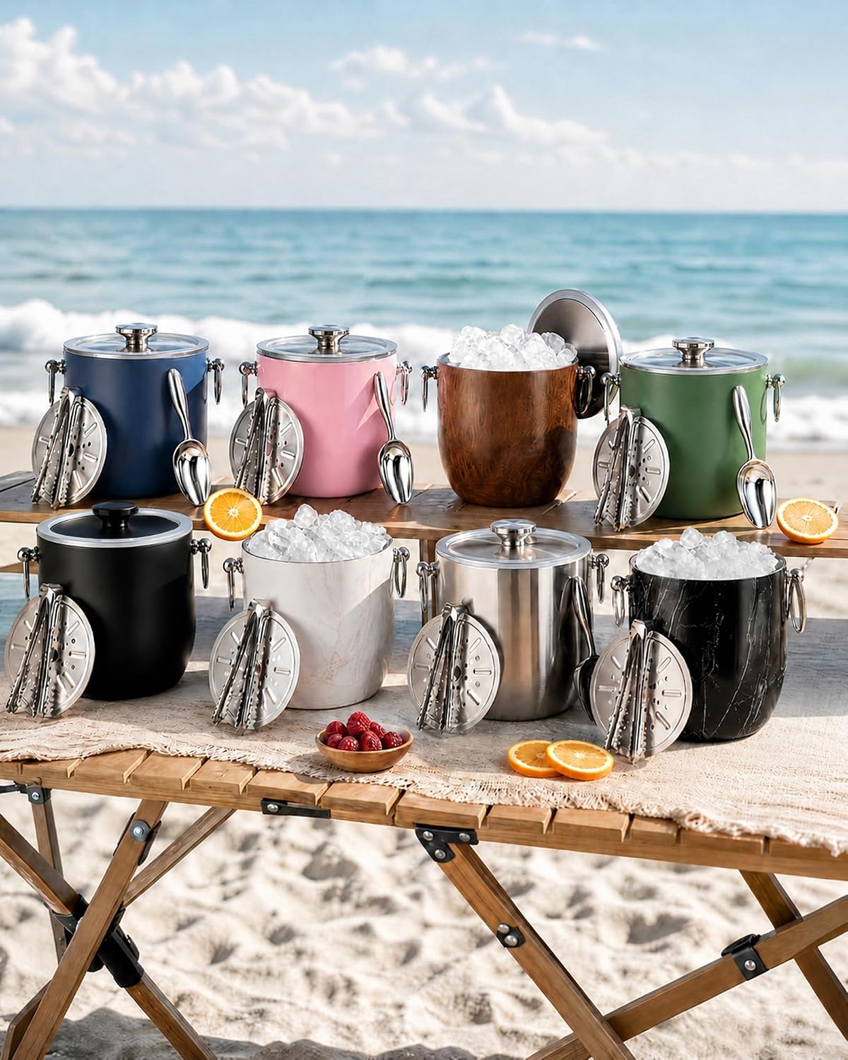 Insulated Ice Bucket, 3L Double Wall Stainless Steel Ice Bucket with Tongs,Lid, Scoop and Strainer, Ice Buckets for Parties,Cocktail Bars, Chilling Beer, Champagne, Wine Bottles