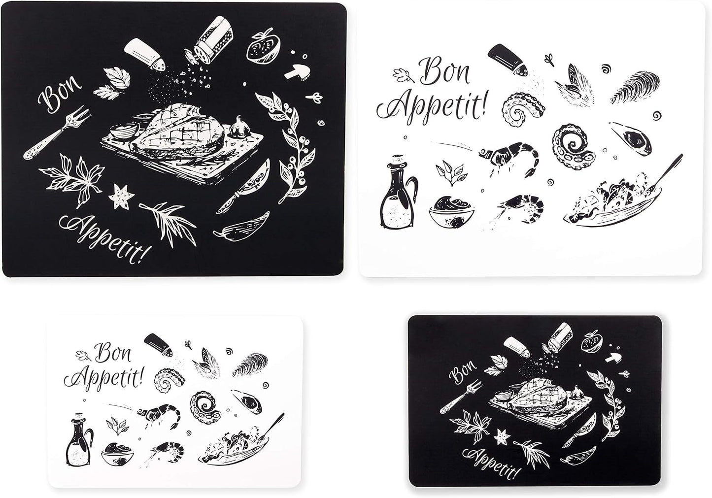 Dexas Heavy Duty Grippmat Flexible Designer Cutting Board Set of Four, 7.5 by 11", Bon Appetit Designs