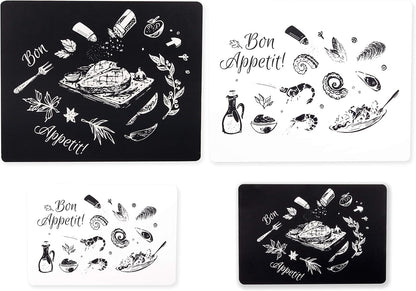 Dexas Heavy Duty Grippmat Flexible Designer Cutting Board Set of Four, 7.5 by 11", Bon Appetit Designs