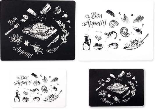 Dexas Heavy Duty Grippmat Flexible Designer Cutting Board Set of Four, 7.5 by 11", Bon Appetit Designs