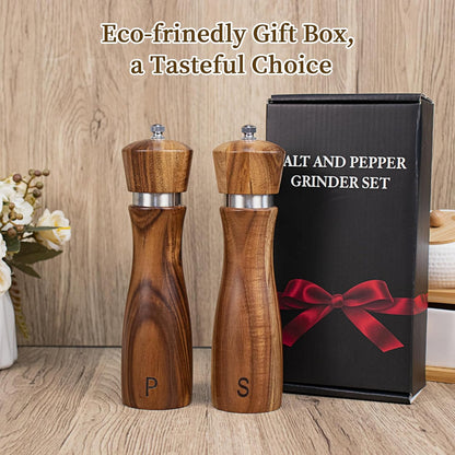 Haomacro Wooden Salt and Pepper Grinder Set Refillable Salt & Pepper Mills