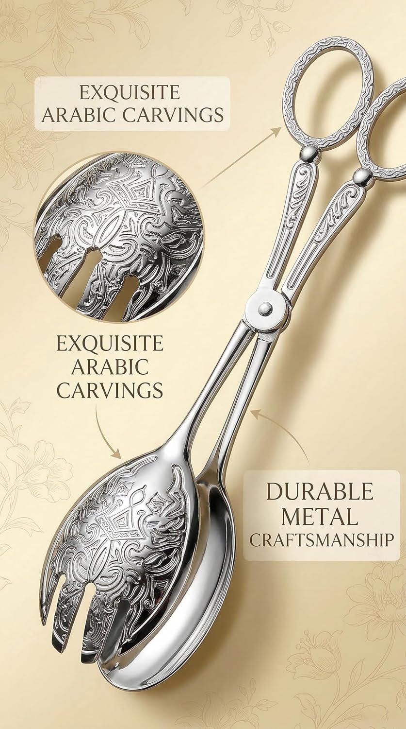 Salad Tongs, Zinc Alloy Kitchen Tongs, Bread Clips with Scissor Handles for Buffet, Appetizers, Party, Serving Food, Cooking