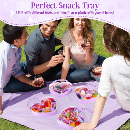 Cunno 6 Pack Valentines Day Containers Butterfly Shaped Food Containers Large Plastic Snack Box Food Storage with Handle Divided Serving Tray Portable Jewelry Organizer for Candy Fruit Purple