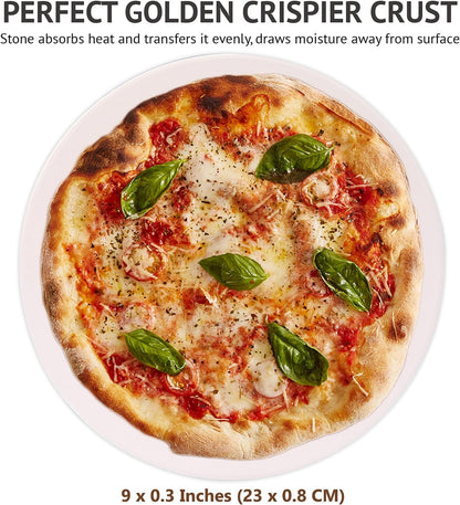 9” Round Small Pizza Stone for Toaster Oven | Cordierite Grilling Stone Bread Baking Stone for Grill, Oven | Bake Homemade Golden Crispy Crust Pizza