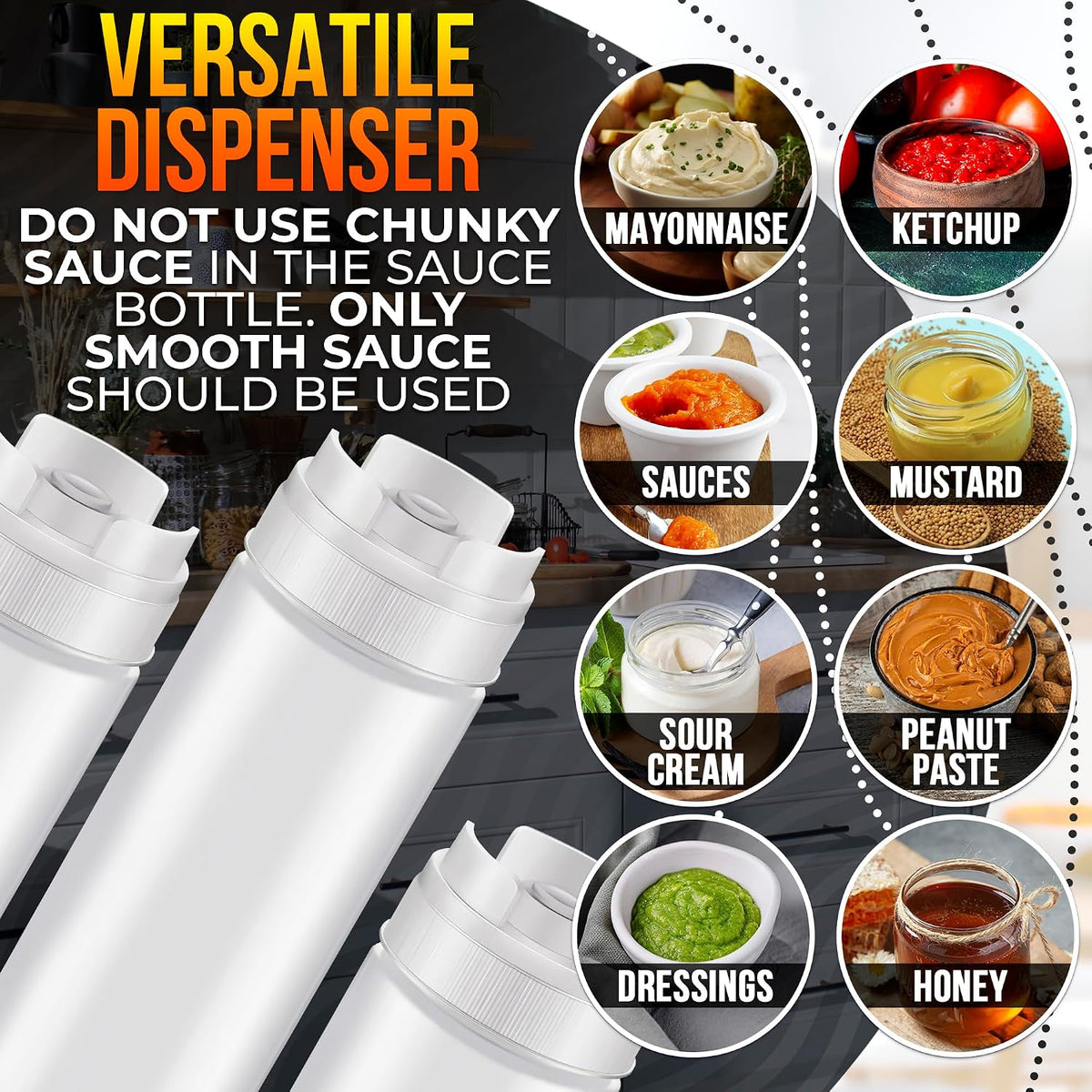 6-Pack Inverted Condiment Squeeze Bottles for Sauces 16 oz, Squirt Bottles