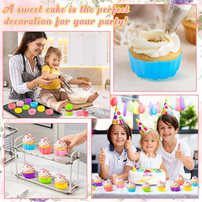 R HORSE 42Pcs Silicone Molds Cupcake 2 Inch Mini Size Reusable Muffins Liners Washable Non-Stick Donut Wrapper Mold Flower Shapes Baking Cups for Pan Oven Microwave Dishwasher