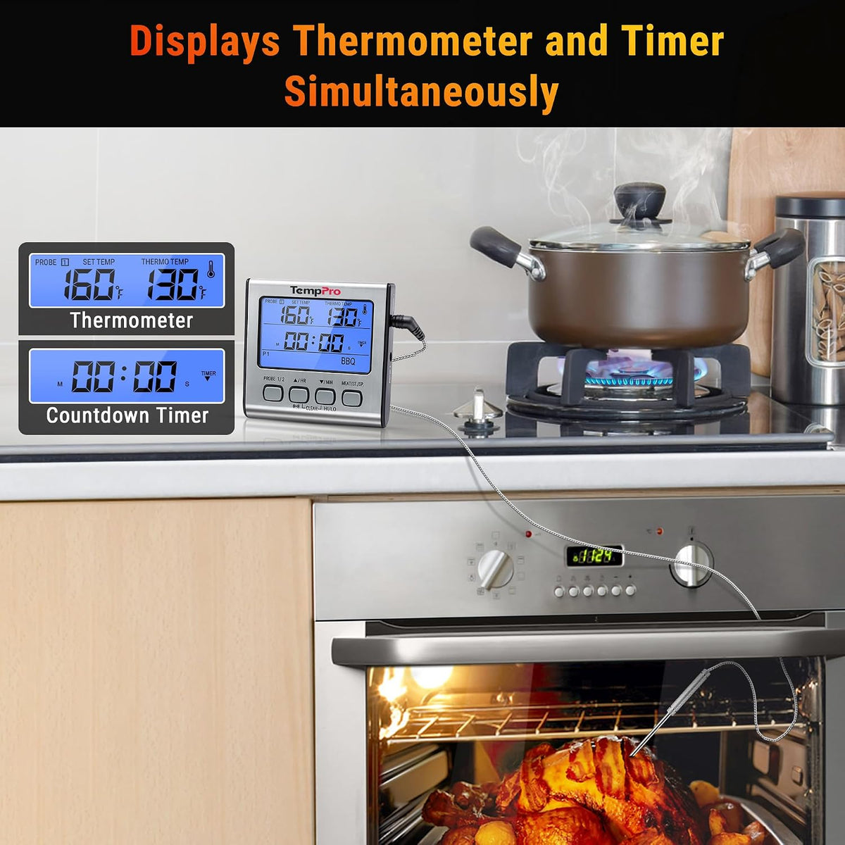 TempPro TempTrack Digital Cooking Meat Thermometer with Dual Meat Probe