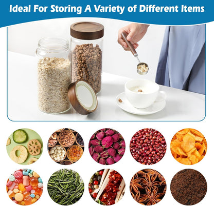 6 pc Glass Spice jars Glass Jars with Screw Lid 5 oz Acacia Wood Glass Herb Sugar Coffee Bean Ground Container Food Storage Canister for Candy Pantry Tea Seasoning Meal Prep Snack (6*150ml(5oz))