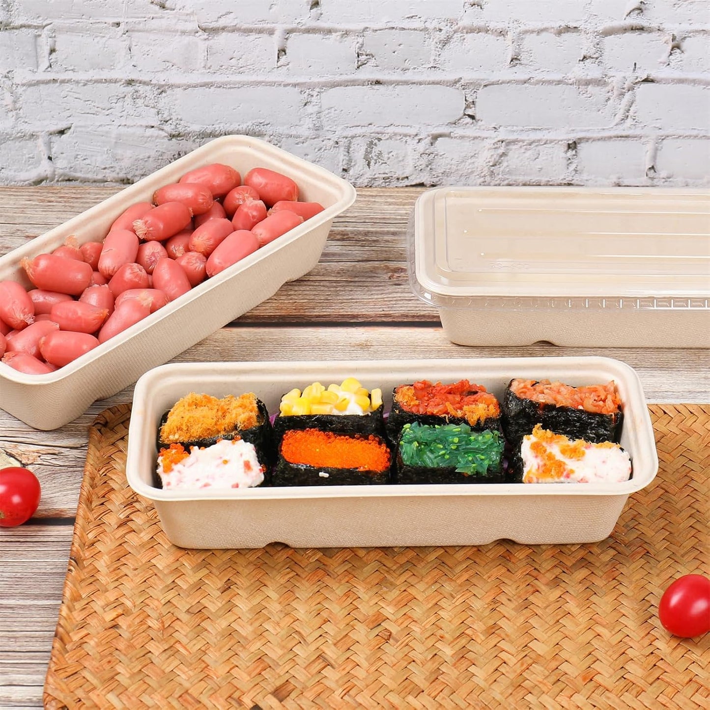 16oz disposable 3 compartments Sugarcane Fibers bowls with lid take away food containers Meal Prep Bowls 25 Pack