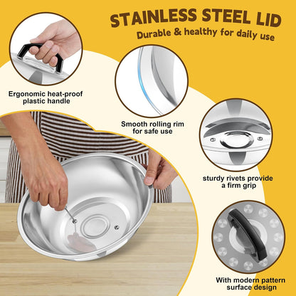 HaSteeL Cheese Melting Dome Set of 2, 12 Inch Round Basting Cover Metal Steam Cover, Stainless Steel Griddle Accessories for Flat Top Grill/Outdoor BBQ/Kitchen Cooking