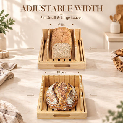 Bamboo Bread Slicer for Homemade Breads, Adjustable Cutting Guide
