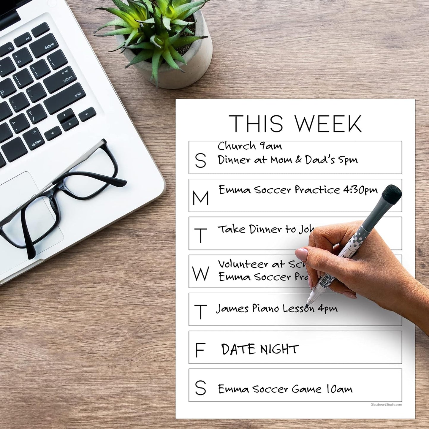 Dry Erase Weekly Calendar Planner Sticker Decal | Removable & Reusable | Magnetic Fine-Tip Marker Included (6 x 9 inches, White)