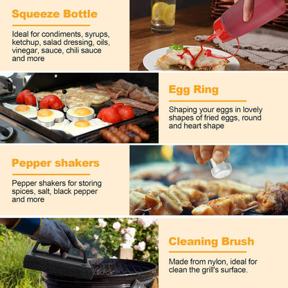 Griddle Accessories Kit, Terlulu 29 PCS Flat Top Grill Accessories for Blackstone and Camp Chef, Metal Spatula Set with Burger Press, Melting Dome, Scraper, Tongs, Carry Bag for Outdoor Grilling BBQ