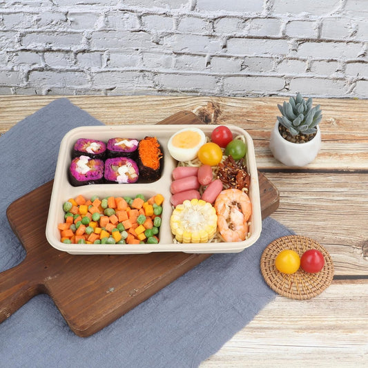 23 oz 3 Compartments disposable plates with Lids Plant Fiber 50 Pack