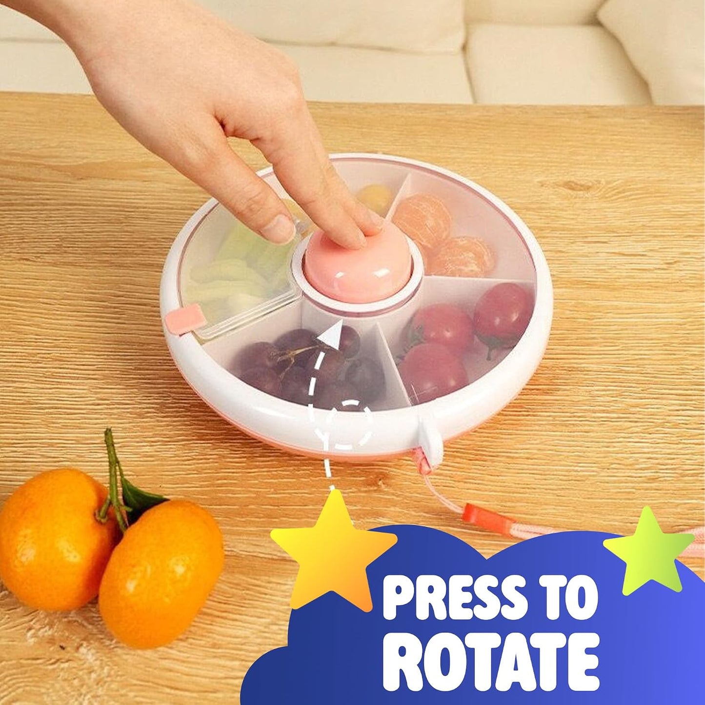 Veggie Tray with Lid for Fridge - Reusable Snack Containers, Party Serving Trays with Handles, Snackle Box for Kids & Adults, BPA-Free Fruit & Vegetable Storage Containers (Pink)
