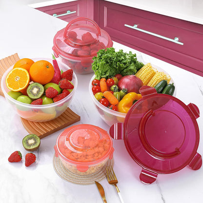 LUXEAR 14 Piece Mixing Bowls with Lids Set, Super Large(6.87-0.21QT) Plastic Nesting Bowls 6 Prep Bowls 6 Lids 2-in-1 Spoon-For Microwave Dishwasher Safe for Preparing Mixing Serving Storing