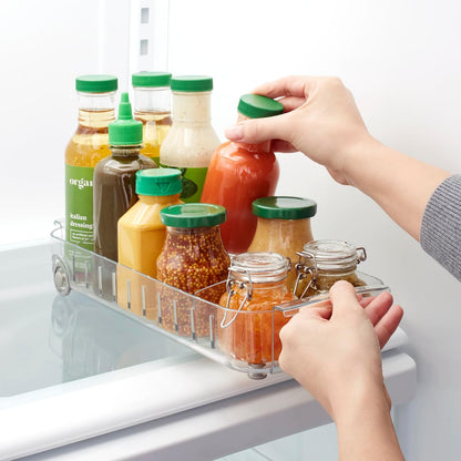 YouCopia RollOut Fridge Caddy BPA-Free Clear Rolling Refrigerator Organizer Bin with Adjustable Dividers and Handles, 9" Wide