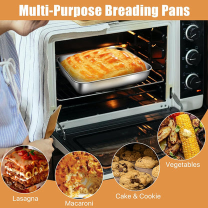 3 Set Stainless Steel Breading Trays Set with Lids, Dust Proof Breading Pans with Tong for Dredging Chicken Breasts，Marinating Meat, Food Prep Trays Oven & Dishwasher Safe