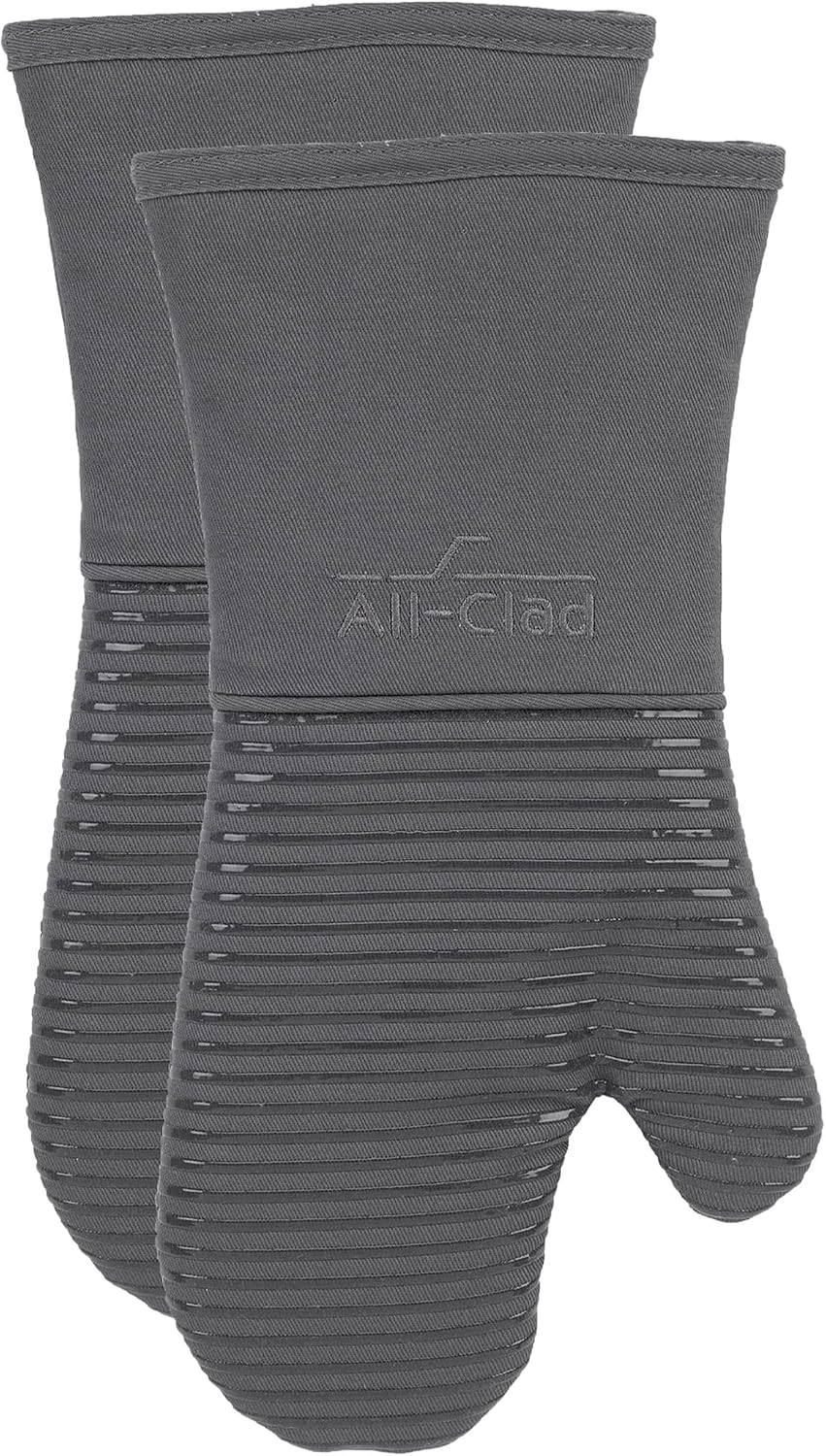 All-Clad Silicone Oven Mitts: Heat Resistant up to 500 Degrees - 100% Cotton & Silicone, 14"x7" Oven Mitt for Kitchen and Barbeque, Pewter