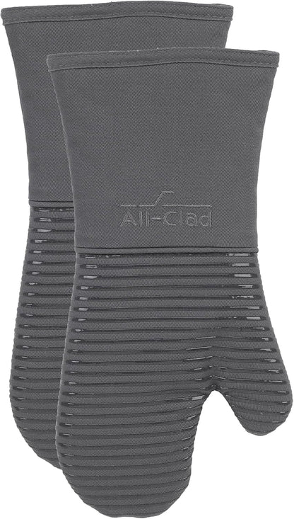 All-Clad Silicone Oven Mitts: Heat Resistant up to 500 Degrees - 100% Cotton & Silicone, 14"x7" Oven Mitt for Kitchen and Barbeque, Pewter
