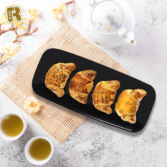 R-kay 4 Pack White Plastic Serving Trays for Party - White Serving Tray 17 by 6.5 in - Rectangular Heavy Duty Dessert Trays for Food