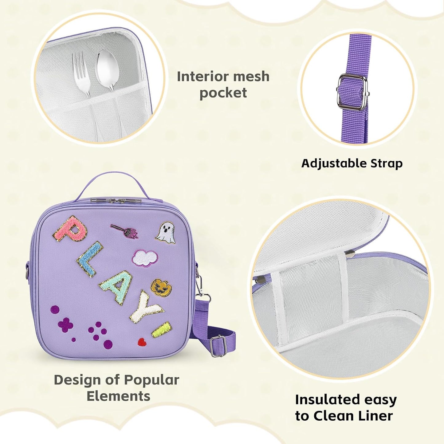 Kids Lunch Box for Kids Insulated Reusable Lunch Bag Tote Durable Children Leak-proof Lunchbox with Adjustable Shoulder Strap for School Daycare Travel Picnic (Navy - 3D Dinosaur)