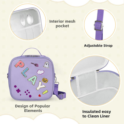 Kids Lunch Box for Kids Insulated Reusable Lunch Bag Tote Durable Children Leak-proof Lunchbox with Adjustable Shoulder Strap for School Daycare Travel Picnic (Navy - 3D Dinosaur)