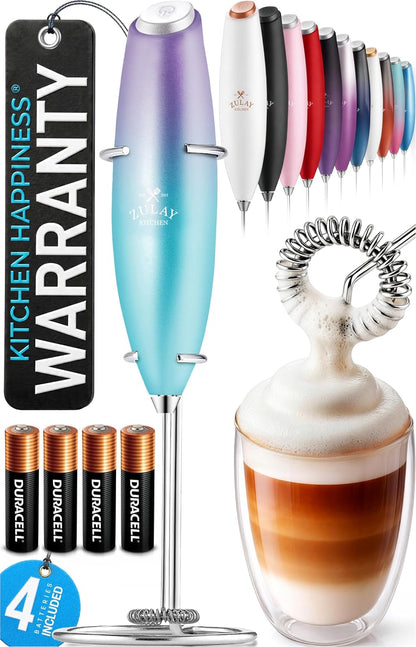 Zulay Kitchen Rechargeable Milk Frother Handheld - Frother Wand, Drink Mixer, Electric Whisk Frother, for Cappuccinos, Matcha & Protein Powder - Dynamic 3 Whisk, 3 Speed 500mAh Black - Colors B
