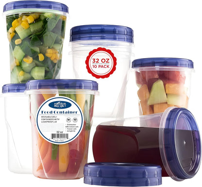 Soup Freezer Food Storage Containers With Screw On Lids [16 Oz -10 Pack] Reusable Plastic Container leak proof, Airtight, Stackable, Microwave Safe BPA Free