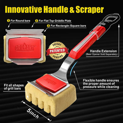GRILLART Grill Brush Bristle Free. SteamWizards BBQ Replaceable Cleaning Head, Seamless-Fit Scraper Tools for Cast Iron/Stainless-Steel Grates Griddle, Safe Barbecue Grill Cleaner Brush-Dark Black