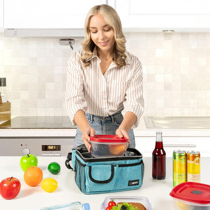 opux Insulated Lunch Bag Women Men, Dual Compartment Leakproof Lunch Box Adults Kids, Double Decker Meal Prep Bento Lunch Cooler Tote with Shoulder Strap for Work Office School Travel, Floral Purple
