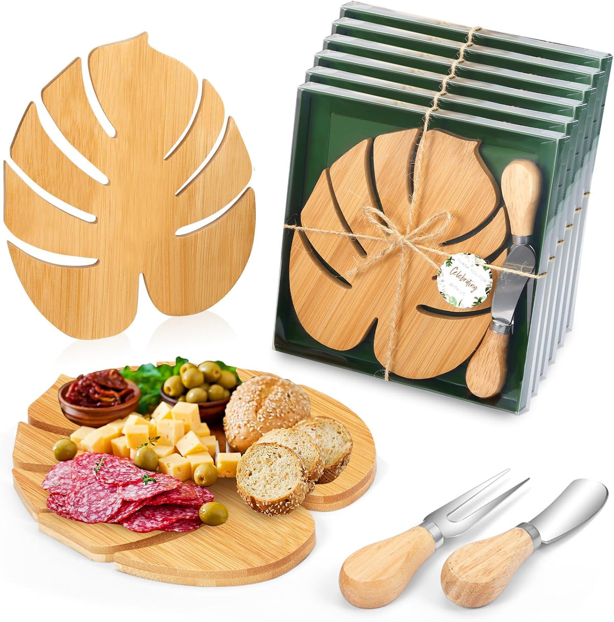 Ziliny 6 Set Hawaiian Palm Leaf Mini Charcuterie Board Gift