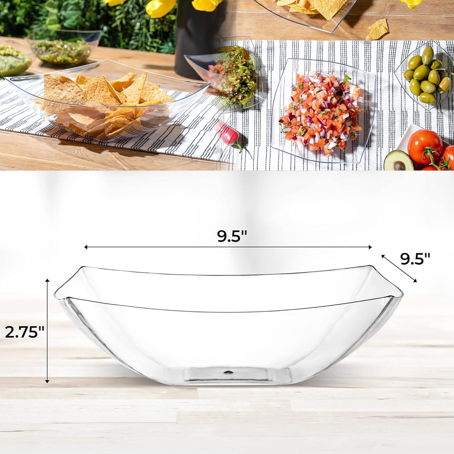 Posh Setting - White Plastic Square Serving Bowls for Party (16oz - 4 Pack), Disposable & Candy Containers for Party Table & Buffet