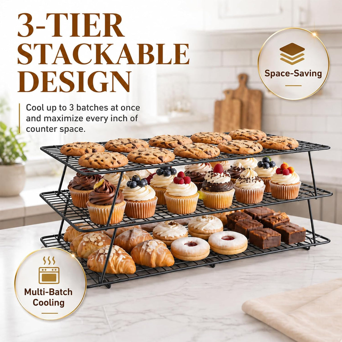 Cooling Rack 16"x10", 3-Tier Stackable & Collapsible Cooling Racks