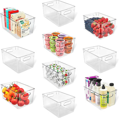 Lifemaster Multi-purpose Refrigerator Bins - 6 pieces Large Capacity Stackable Fridge Bin Organizer with Easy Grip Handles - Clear
