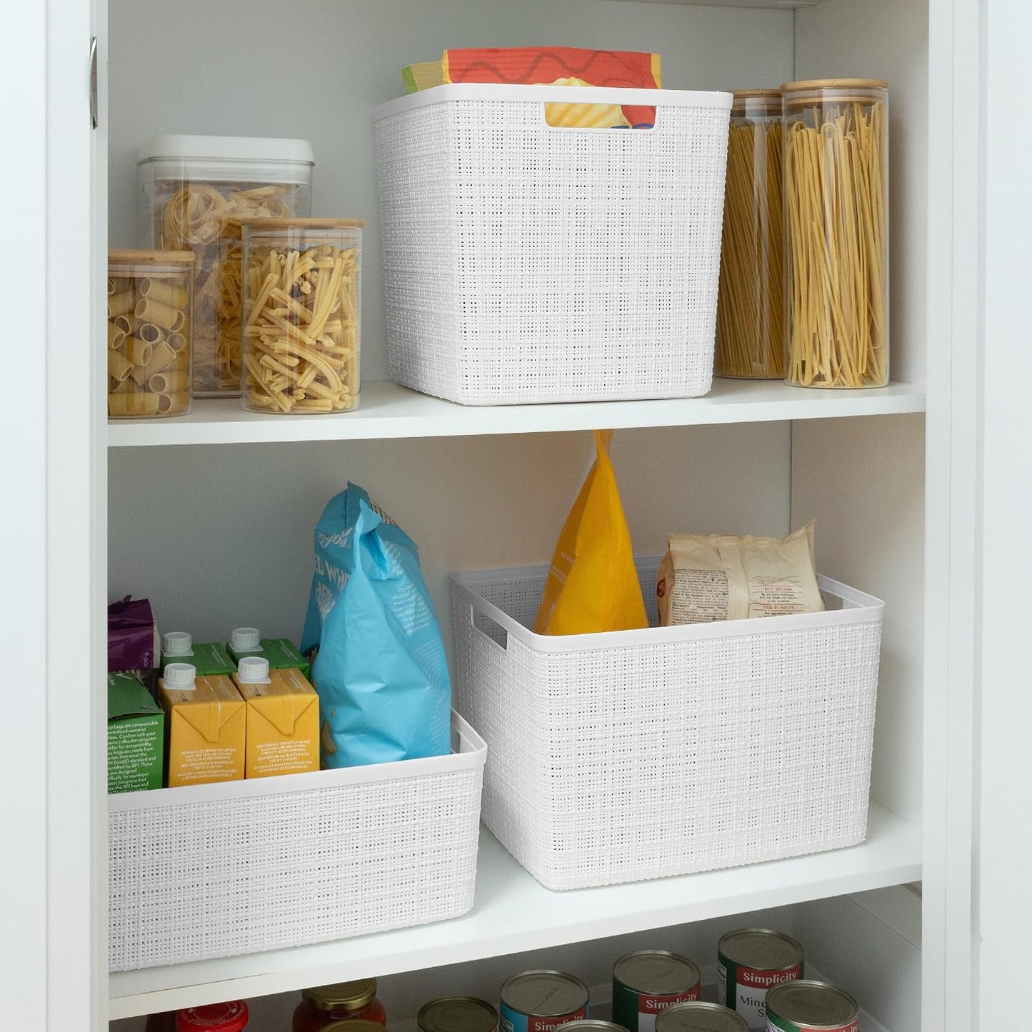 Curver Set of 4 Large 18L Easy Access Jute Decorative Plastic Organization and Storage Baskets - Perfect Bins for Home Office, Closet Shelves, Kitchen Pantry and All Bedroom Essentials, Black