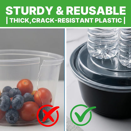 50 Pack (100-Piece) Meal Prep Containers with Lids, Reusable 2-Compartment Food Storage, Sturdy Leakproof, Food Safe, Microwave Freezer Dishwasher Safe, To-Go Takeout Plastic Containers – 60828