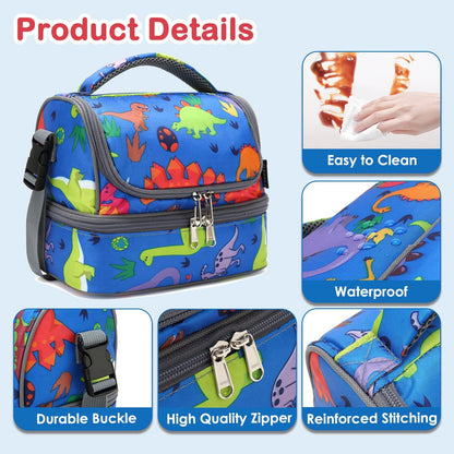 FlowFly Kids Double Decker Cooler Insulated Lunch Bag Large Tote for Boys, Girls, Men, Women, With Adjustable Strap, Unicorn